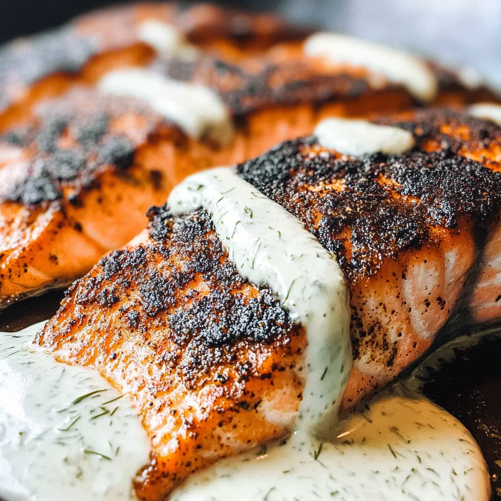 Blackened Salmon in the Oven + Dill Sauce