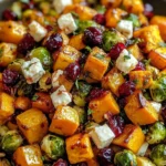 Cranberry-Glazed Roasted Butternut Squash, Brussels Sprouts, and Sweet Potato Salad