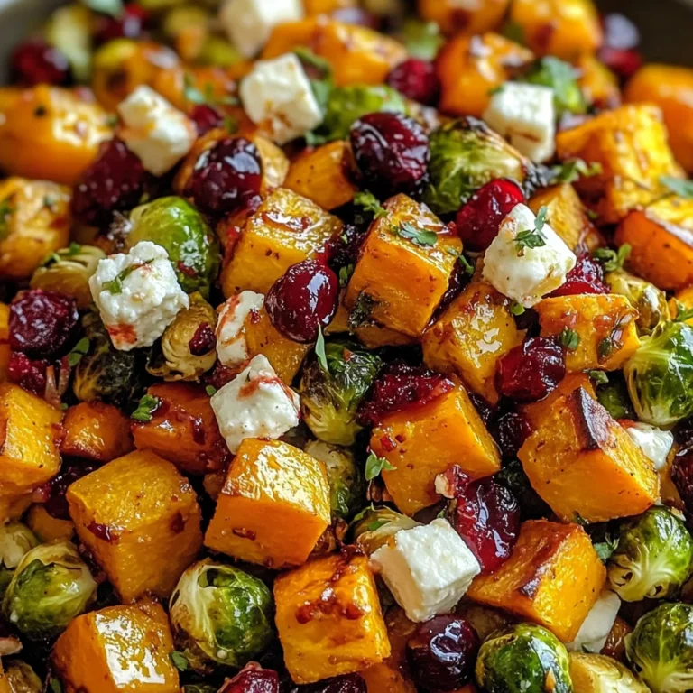 Cranberry-Glazed Roasted Butternut Squash, Brussels Sprouts, and Sweet Potato Salad